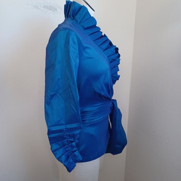 Tadashi Collection Blouse Tadashi Shoji Taffeta Ruffle Elegant Top Womens 4 - Picture 8 of 12